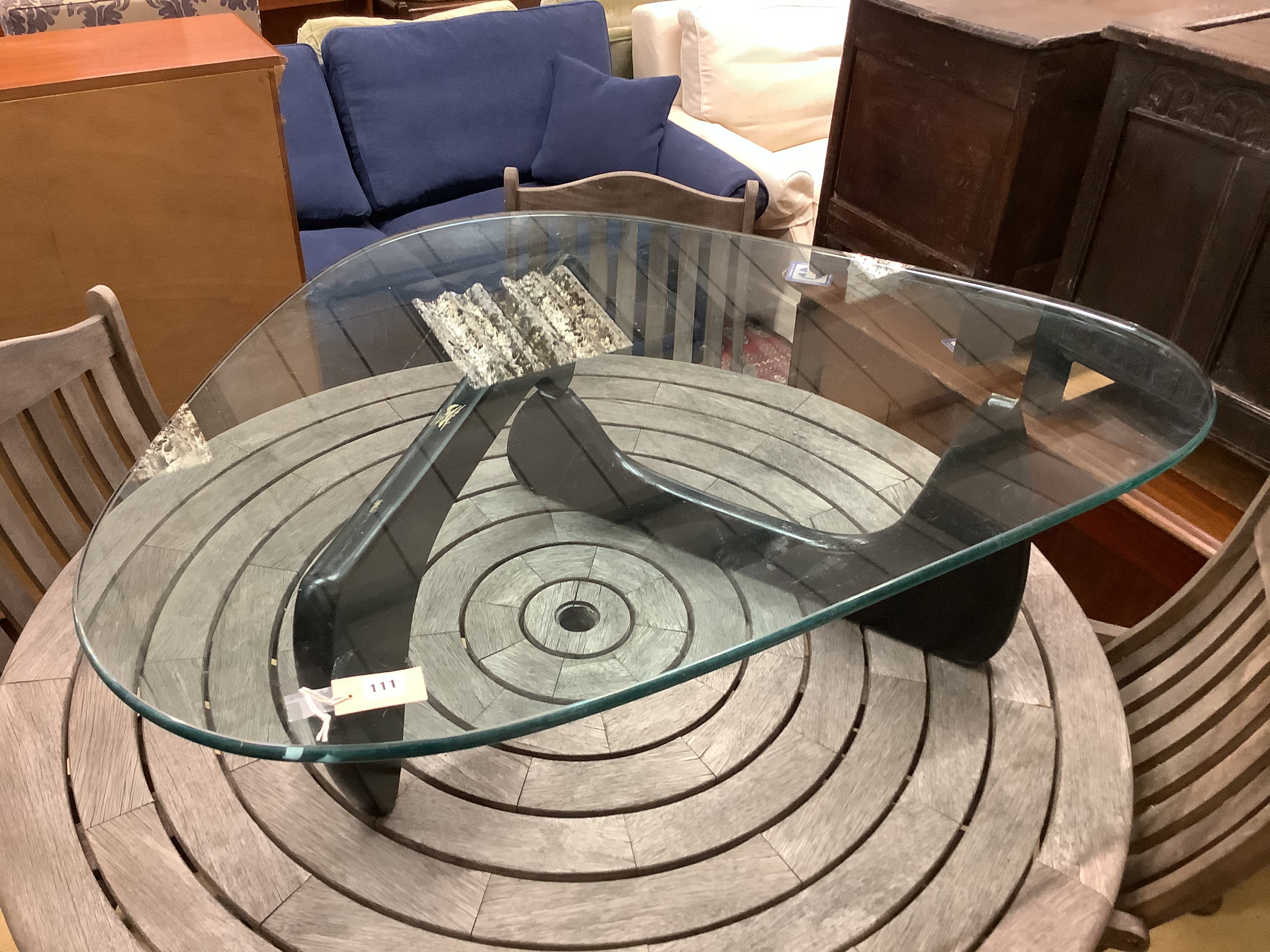 A Isamu Noguchi style coffee table, approximately W 90cm L 124cm